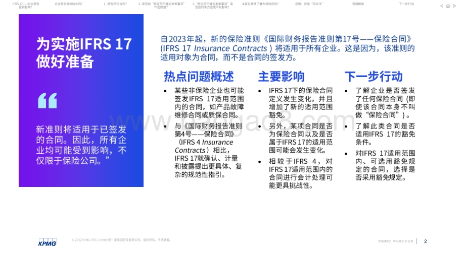 毕马威-_国际财务报告准则第17号_与非保险企业_企业是否有保险准则适用范围内的保险合同__16页_3mb.pdf_第2页