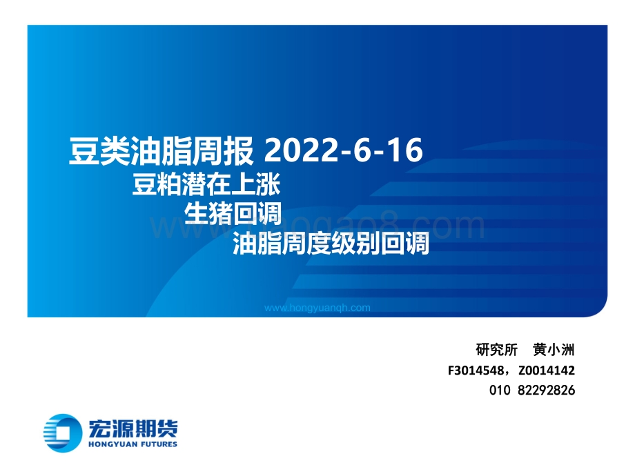 20220616-宏源期货-豆类油脂周报_豆粕潜在上涨_生猪回调_油脂周度级别回调_27页_4mb.pdf_第1页