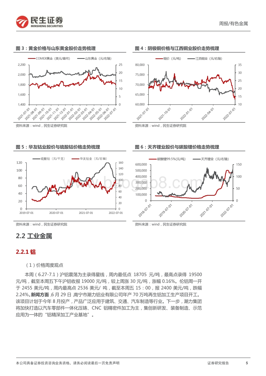民生证券-有色金属周报_加息影响下工业金属价格承压_需求反弹锂价易涨难跌_24页_3mb.pdf_第5页