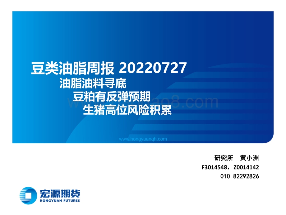 20220727-宏源期货-豆类油脂周报_油脂油料寻底_豆粕有反弹预期_生猪高位风险积累_22页_2mb.pdf_第1页