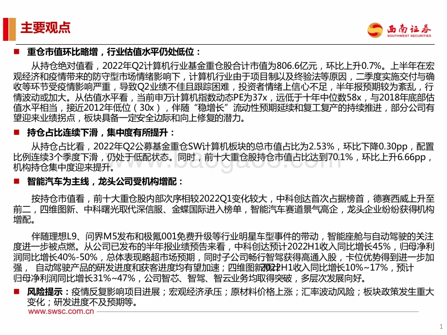 20220724-西南证券-计算机行业2022年H1机构持仓分析_行业维持低配_赛道集中度提升_20页_2mb.pdf_第2页