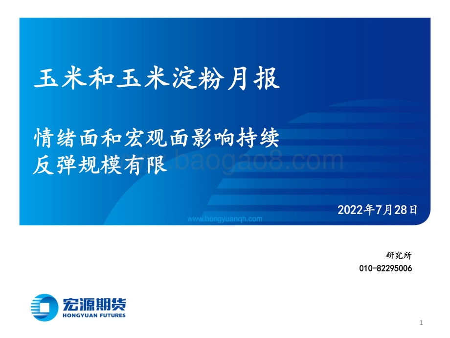 20220728-宏源期货-玉米和玉米淀粉月报_情绪面和宏观面影响持续_反弹规模有限_23页_1mb.pdf_第1页