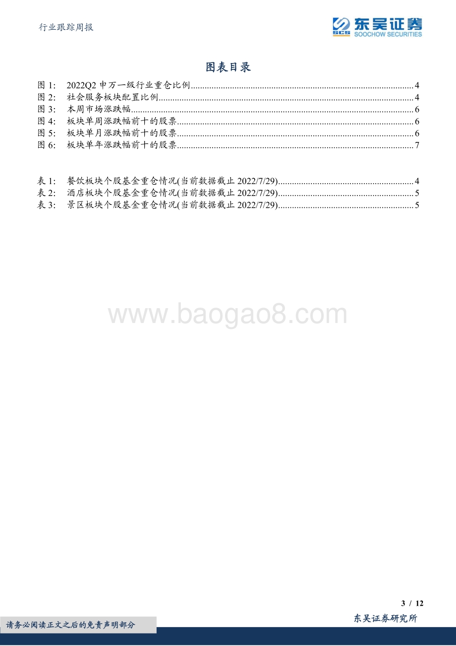20220731-东吴证券-社会服务行业跟踪周报_22Q2基金持仓分析_持仓比例环比提升明显_餐饮酒店类持仓提升_12页_711kb.pdf_第3页