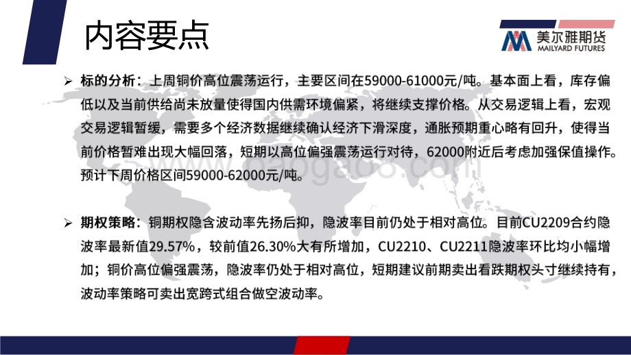 20220809-美尔雅期货-沪铜期权周报_铜价震荡运行_隐波率仍处高位_13页_1mb.pdf_第2页