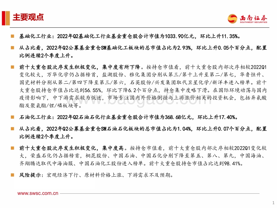 20220730-西南证券-化工行业2022Q2机构持仓分析_化工持仓小幅上行_白马_周期为配置重点_32页_2mb.pdf_第2页