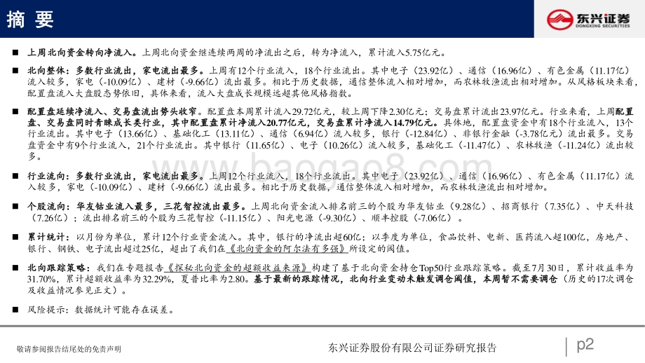 20220801-东兴证券-北向资金行为跟踪系列十七_外资小幅流入_增配大盘成长_26页_822kb.pdf_第2页