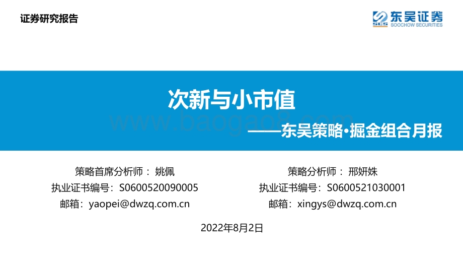 20220802-东吴证券-东吴策略·掘金组合月报_次新与小市值_42页_3mb.pdf_第1页