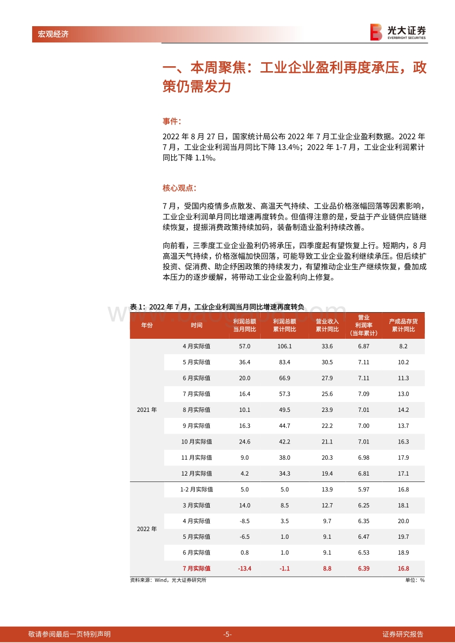 20220827-光大证券-2022年7月工业企业盈利数据点评兼光大宏观周报_工业企业盈利再度承压_政策仍需发力_20页_1mb.pdf_第5页