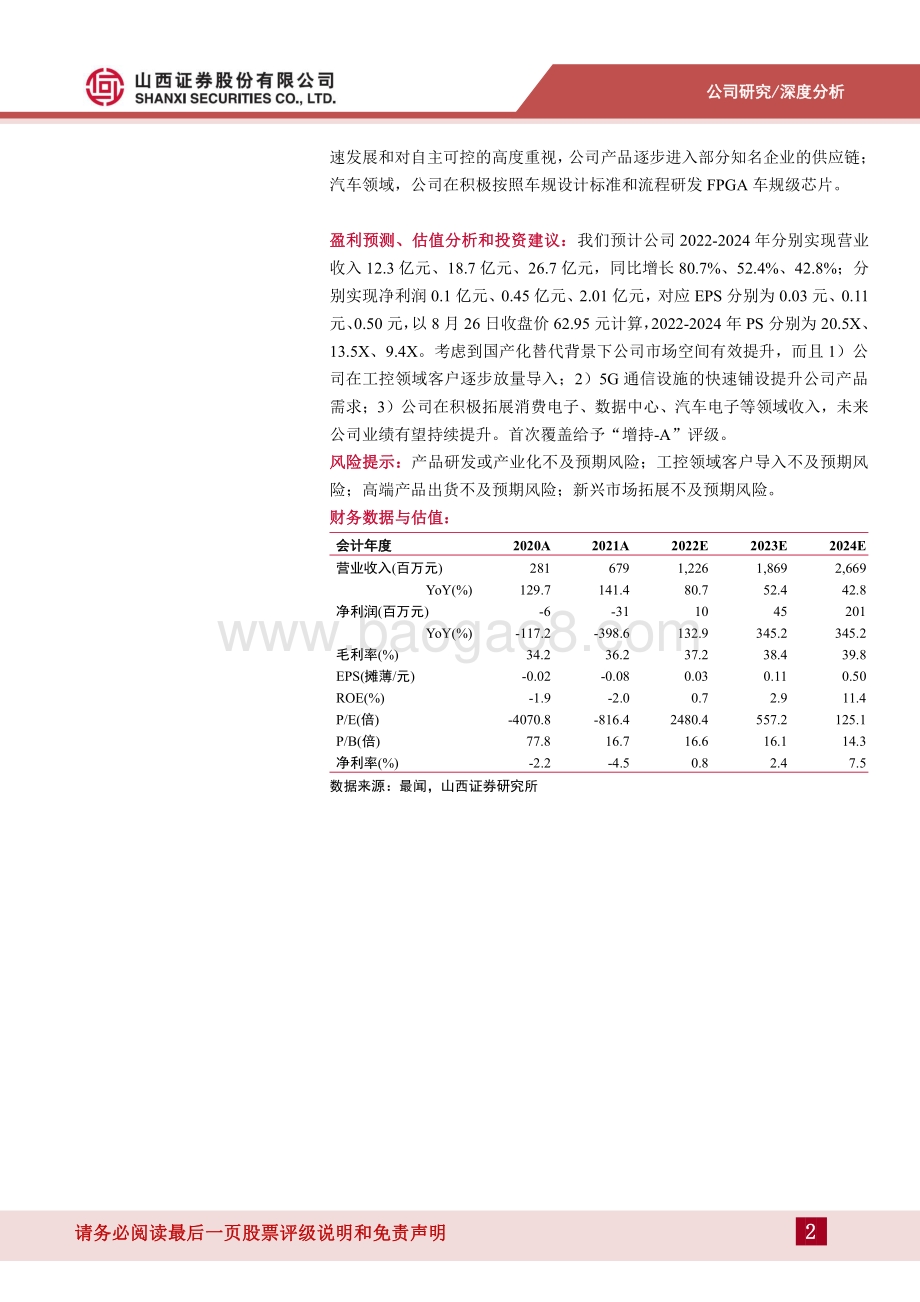 深度报告-20220828-山西证券-安路科技-688107.SH-国内民用FPGA第一梯队_工控及通信领域持续提升公司业绩_20页_1mb.pdf_第2页