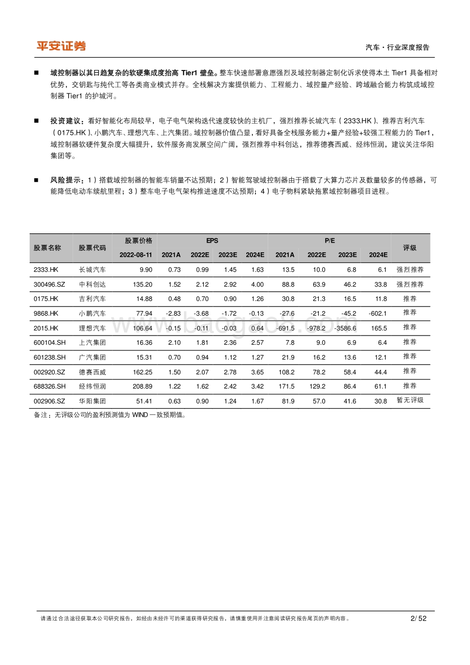 深度报告-20220812-平安证券-汽车行业深度报告_域控制器_汽车电子电气架构演进下的黄金赛道_52页_5mb.pdf_第2页