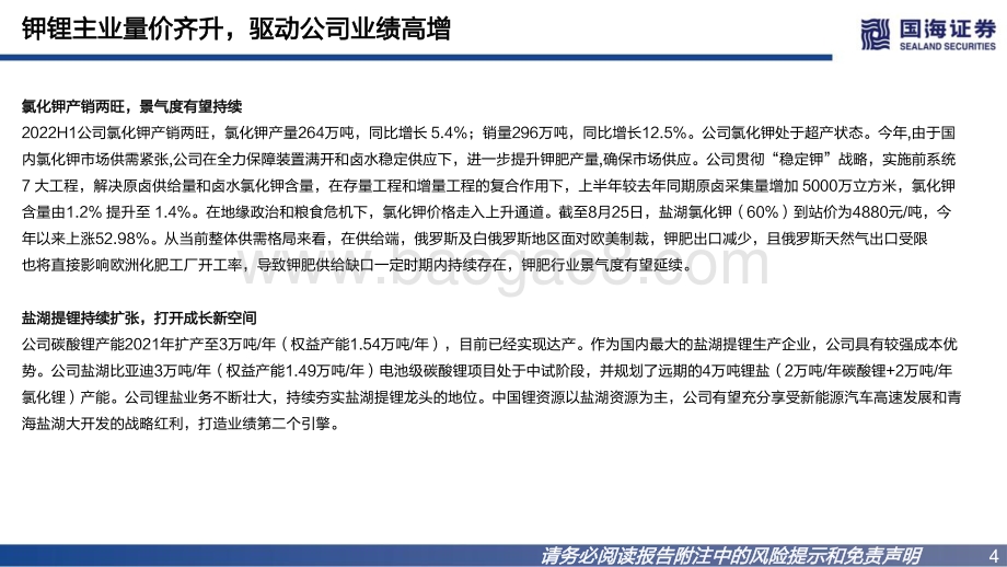 20220826-国海证券-盐湖股份-000792.SZ-2022年中报点评_钾锂主业量价齐升_驱动公司业绩高增_18页_844kb.pdf_第4页