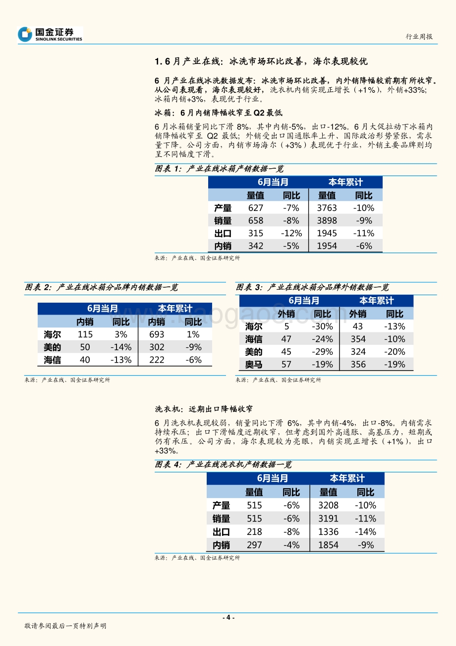 20220730-国金证券-家电行业研究6月产业在线_冰洗市场环比改善_海尔表现较优——W30周观点_17页_1mb.pdf_第4页