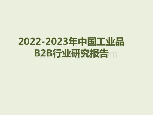 2022-2023年中国工业品B2B行业研究报告.pptx