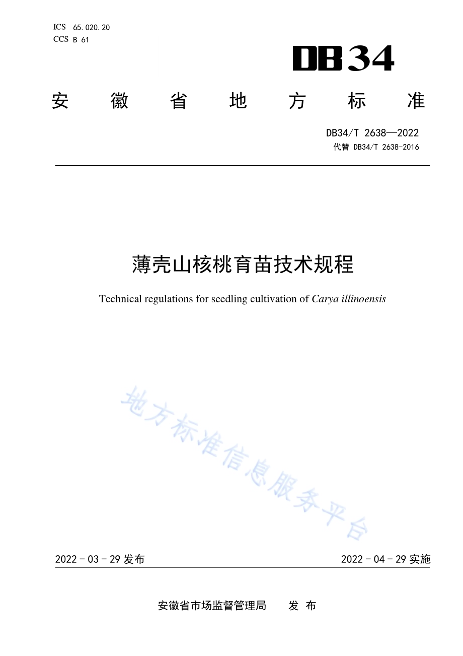 薄壳山核桃育苗技术规程DB34／T 2638-2022.pdf_第1页