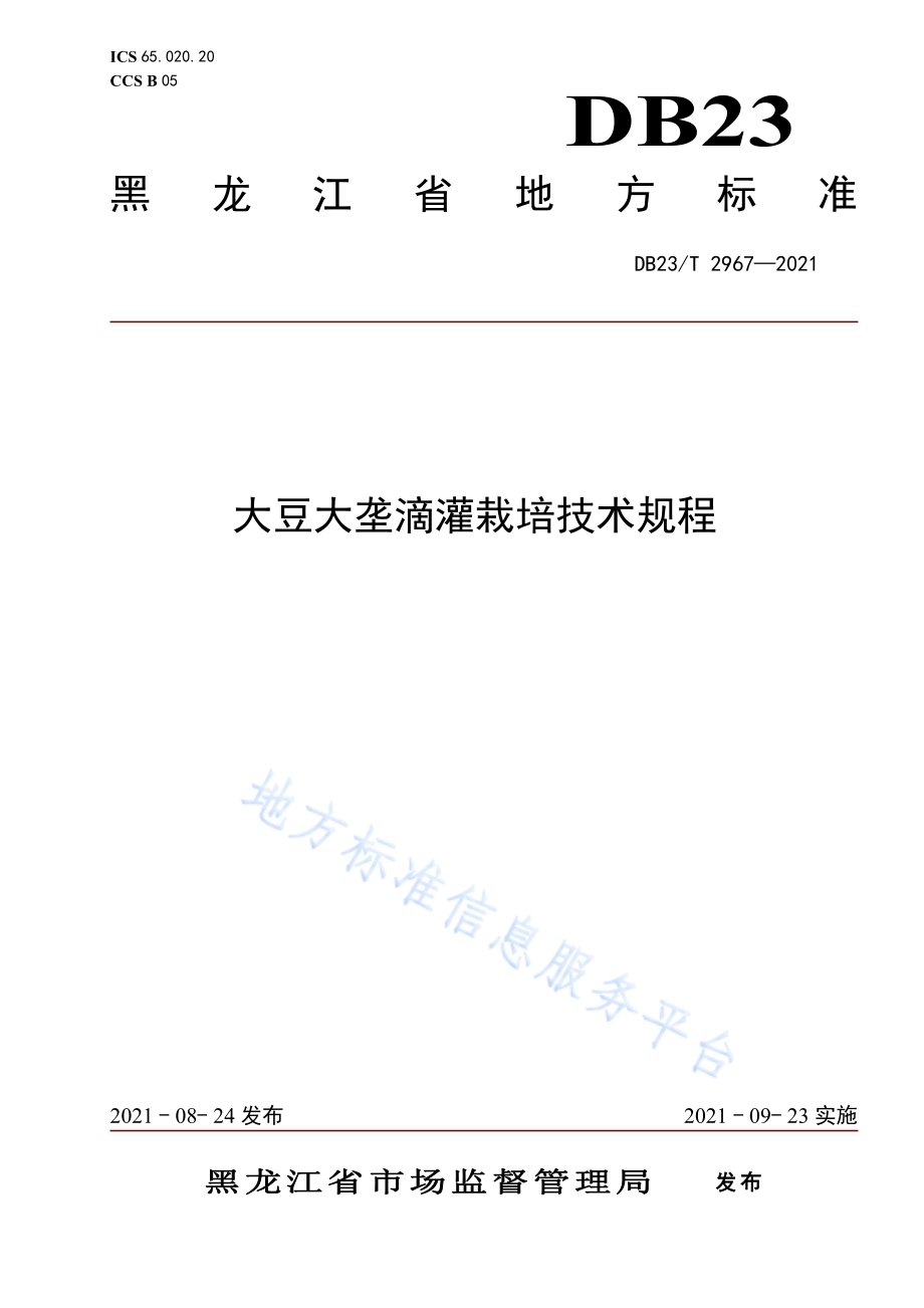大豆大垄滴灌栽培技术规程DB23／T 2967—2021.pdf_第1页