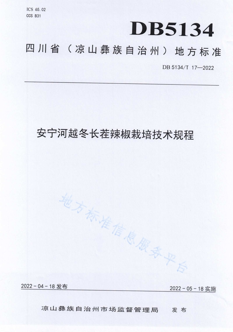 安宁河越冬长茬辣椒栽培技术规程DB5134／T 17-2022.pdf_第1页