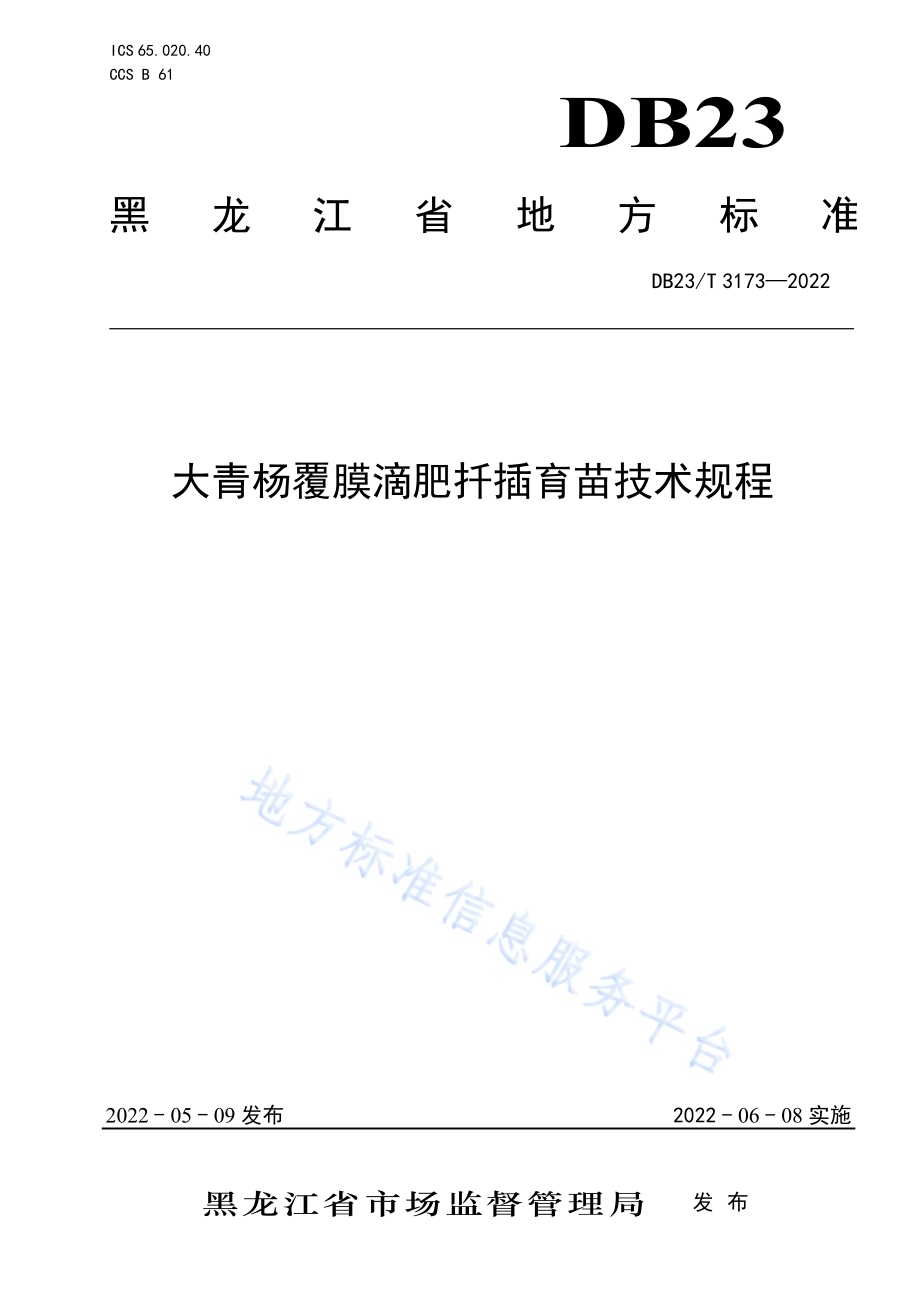 大青杨覆膜滴肥扦插育苗技术规程DB23／T 3173—2022.pdf_第1页