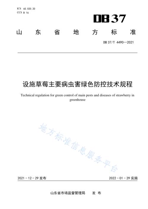 设施草莓主要病虫害绿色防控技术规程DB37／T 4490—2021.pdf