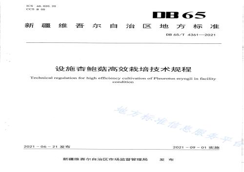 设施杏鲍菇高效栽培技术规程DB65／T 4361-2021.pdf