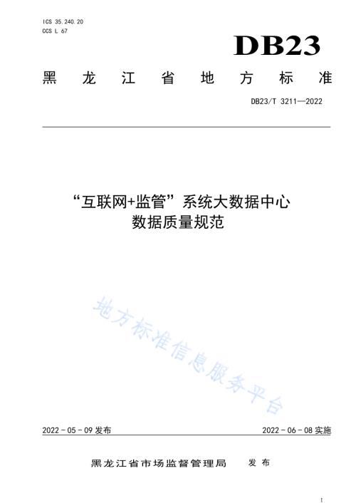 “互联网+监管”系统大数据中心数据质量规范DB23／T 3211—2022.pdf