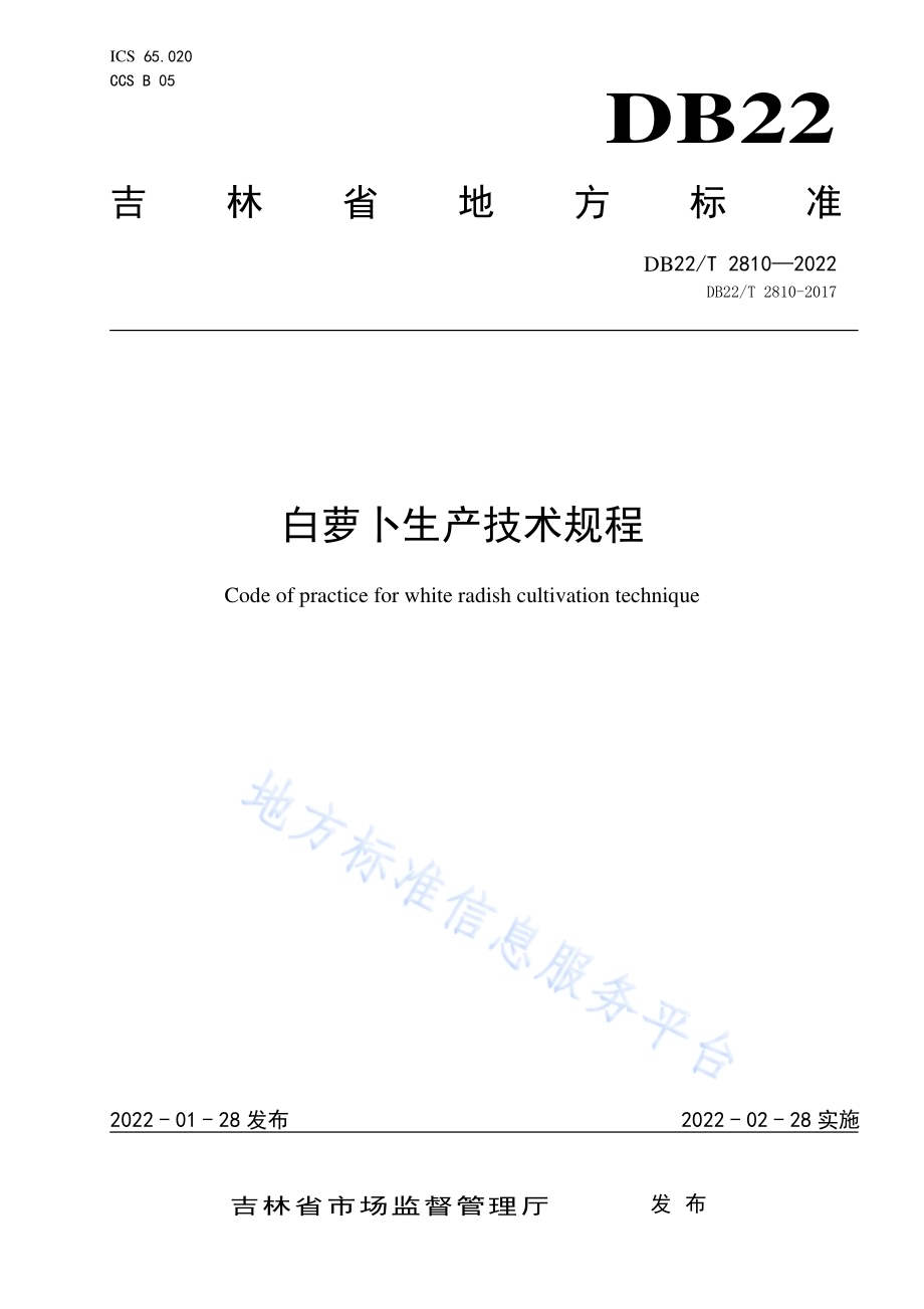 白萝卜生产技术规程DB22／T 2810-2022.pdf_第1页