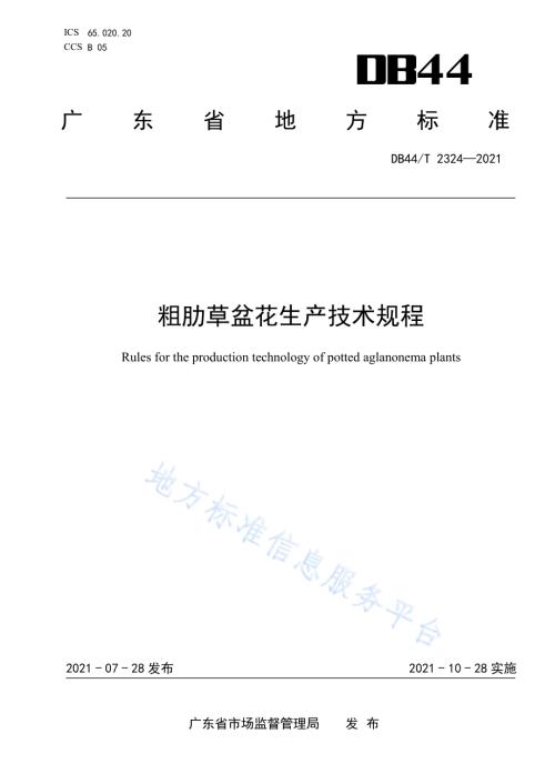 粗肋草盆花生产技术规程DB44／T 2324—2021.pdf