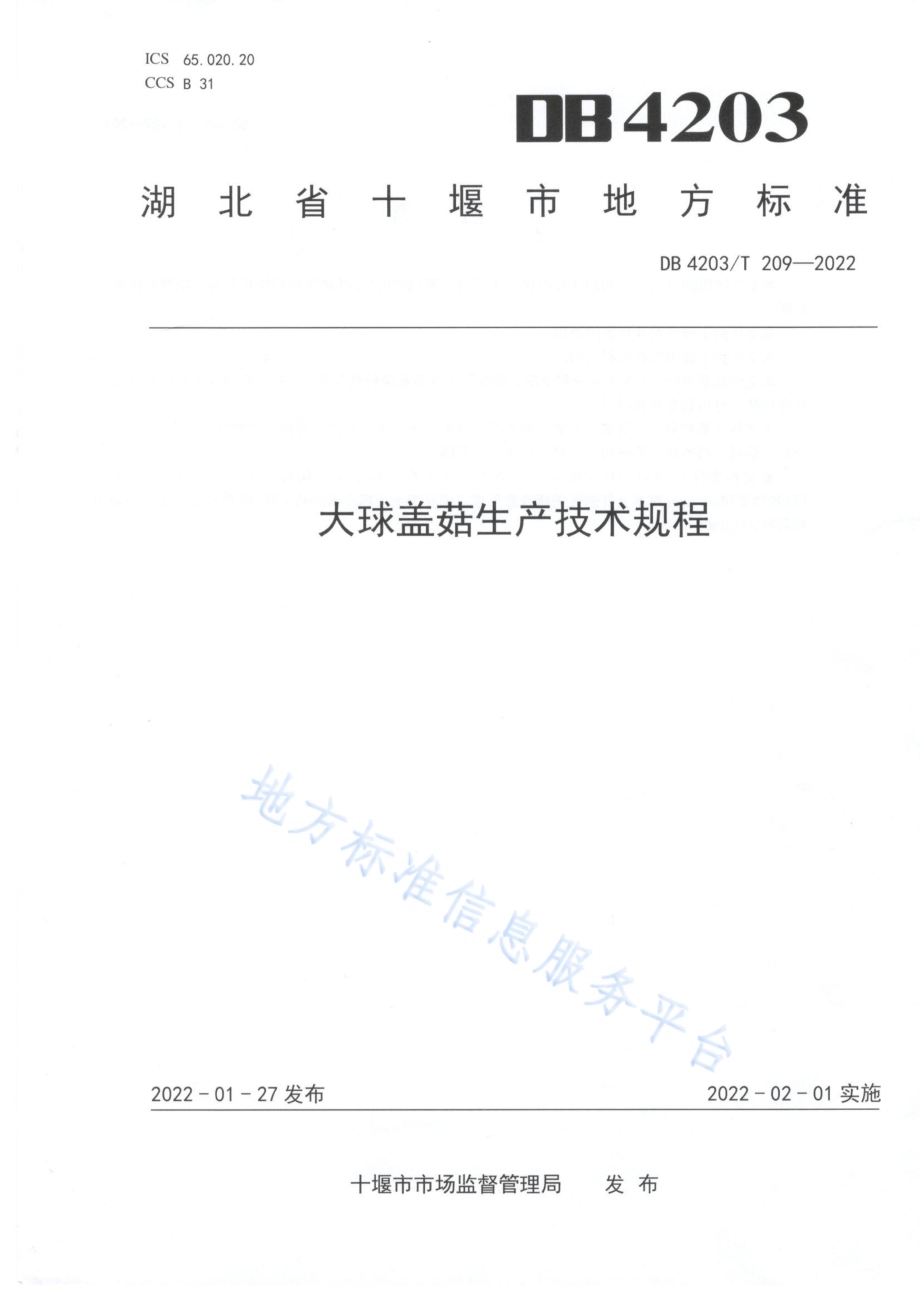 大球盖菇生产技术规程DB4203／T 209-2022.pdf_第1页
