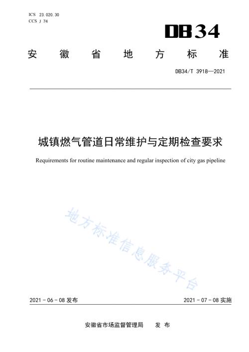 城镇燃气管道日常维护与定期检查要求DB34／T 3918-2021.pdf