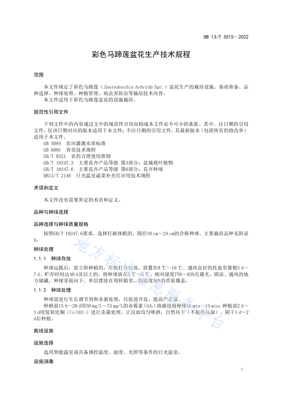 彩色马蹄莲盆花生产技术规程DB13／T 5515-2022.pdf_第5页