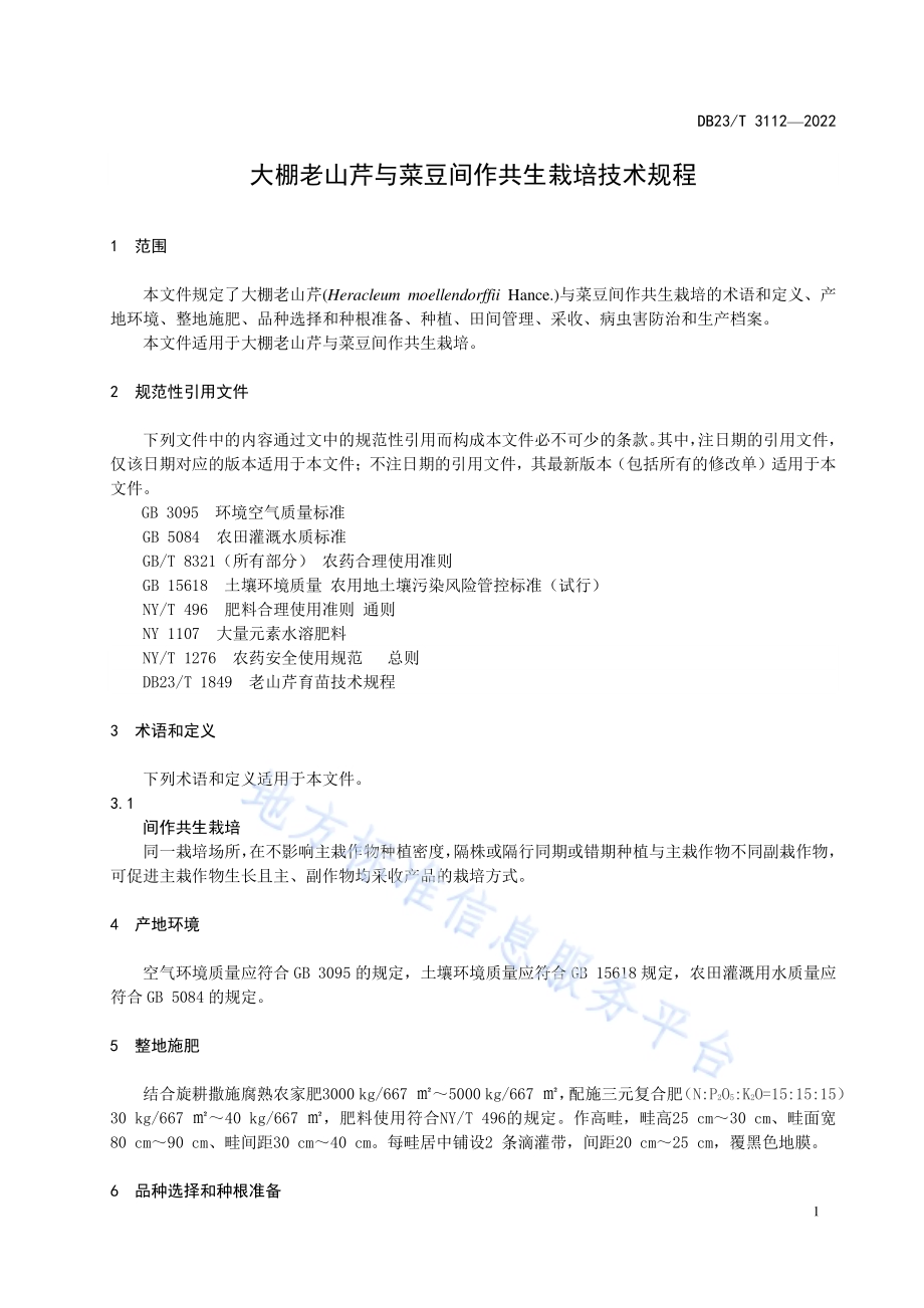 大棚老山芹与菜豆间作共生栽培技术规程DB23／T 3112—2022.pdf_第3页