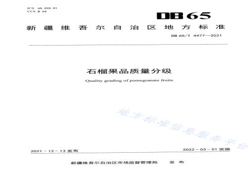 石榴果品质量分级DB65／T 4477-2021.pdf