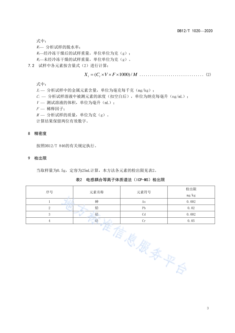 海产品中重金属元素的测定方法 电感耦合等离子体质谱法DB12／T 1020—2020.pdf_第5页