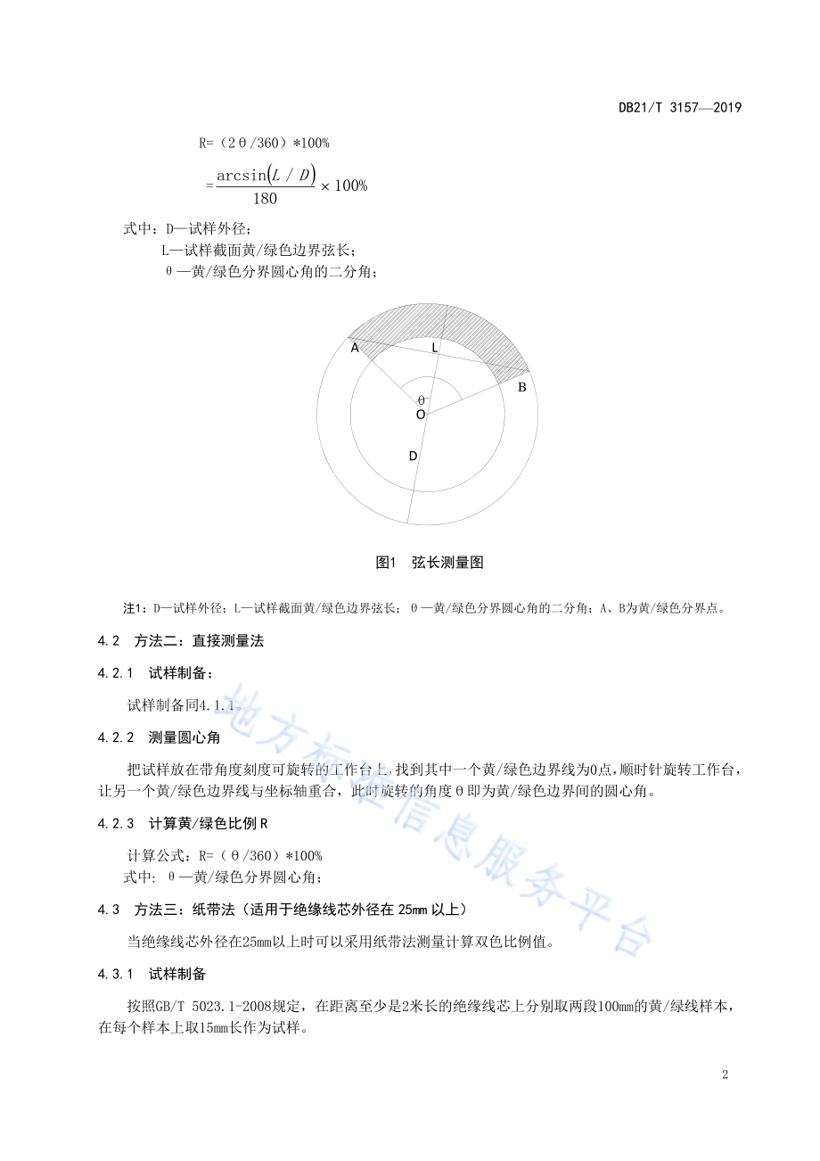 黄绿组合色绝缘线芯双色分配比例测量方法DB21／T 3157—2019.pdf_第5页