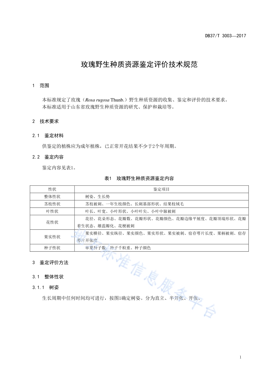 玫瑰野生种质资源鉴定评价技术规范DB37／T 3003-2017.pdf_第3页