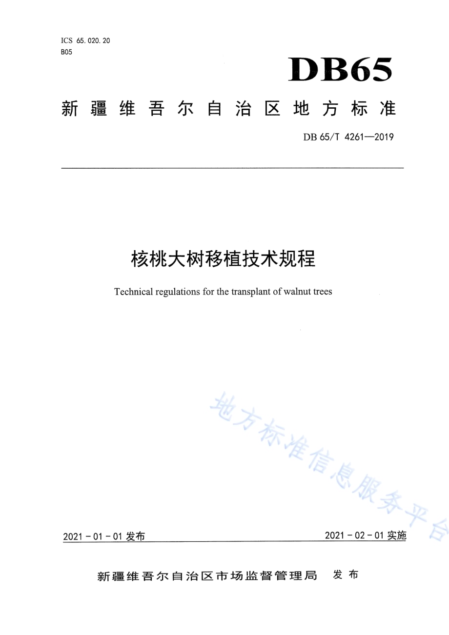核桃大树移植技术规程DB65／T 4261-2019.pdf_第1页