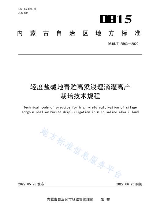 轻度盐碱地青贮高粱浅埋滴灌高产栽培技术规程DB15／T 2563—2022.pdf