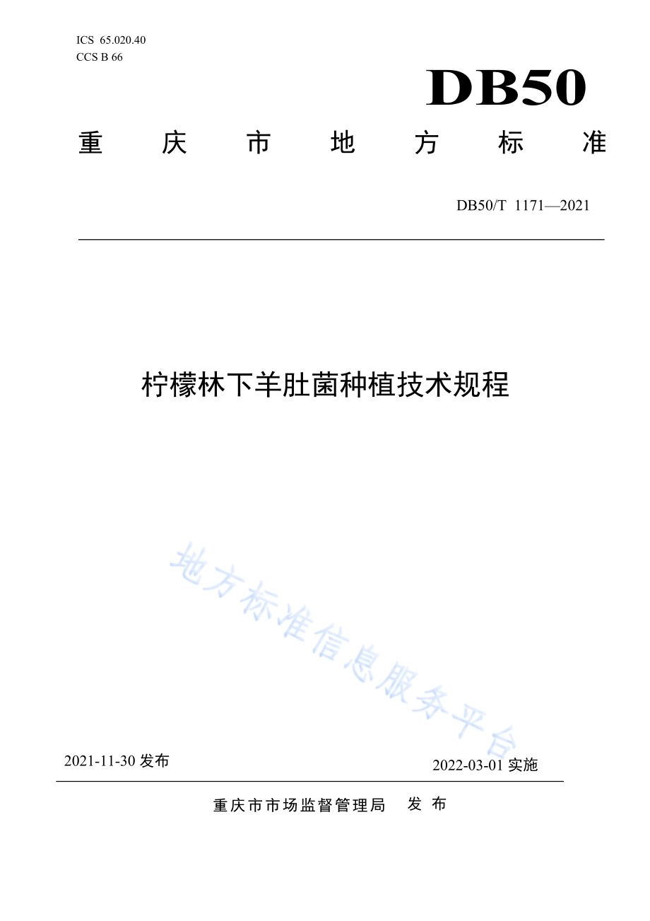 柠檬林下羊肚菌种植技术规程DB50／T 1171-2021.pdf_第1页
