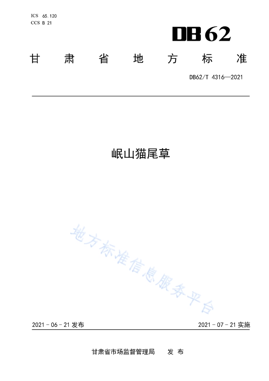 岷山猫尾草DB62／T 4316-2021.pdf_第1页