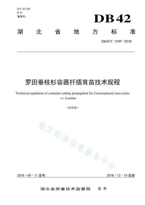 罗田垂枝杉容器扦插育苗技术规程DB42／T 1439-2018.pdf