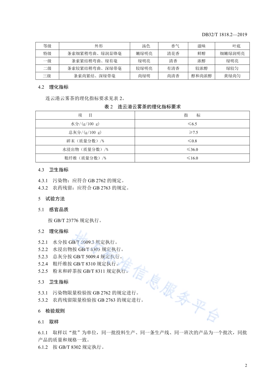 连云港云雾茶 第2部分：产品质量等级DB32／T 1818.2-2019.pdf_第4页