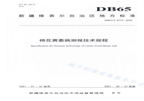 棉花黄萎病测报技术规程DB65／T 4319-2020.pdf