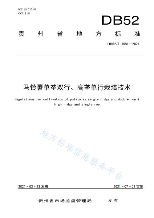 马铃薯单垄双行、高垄单行栽培技术DB52／T 1581-2021.pdf