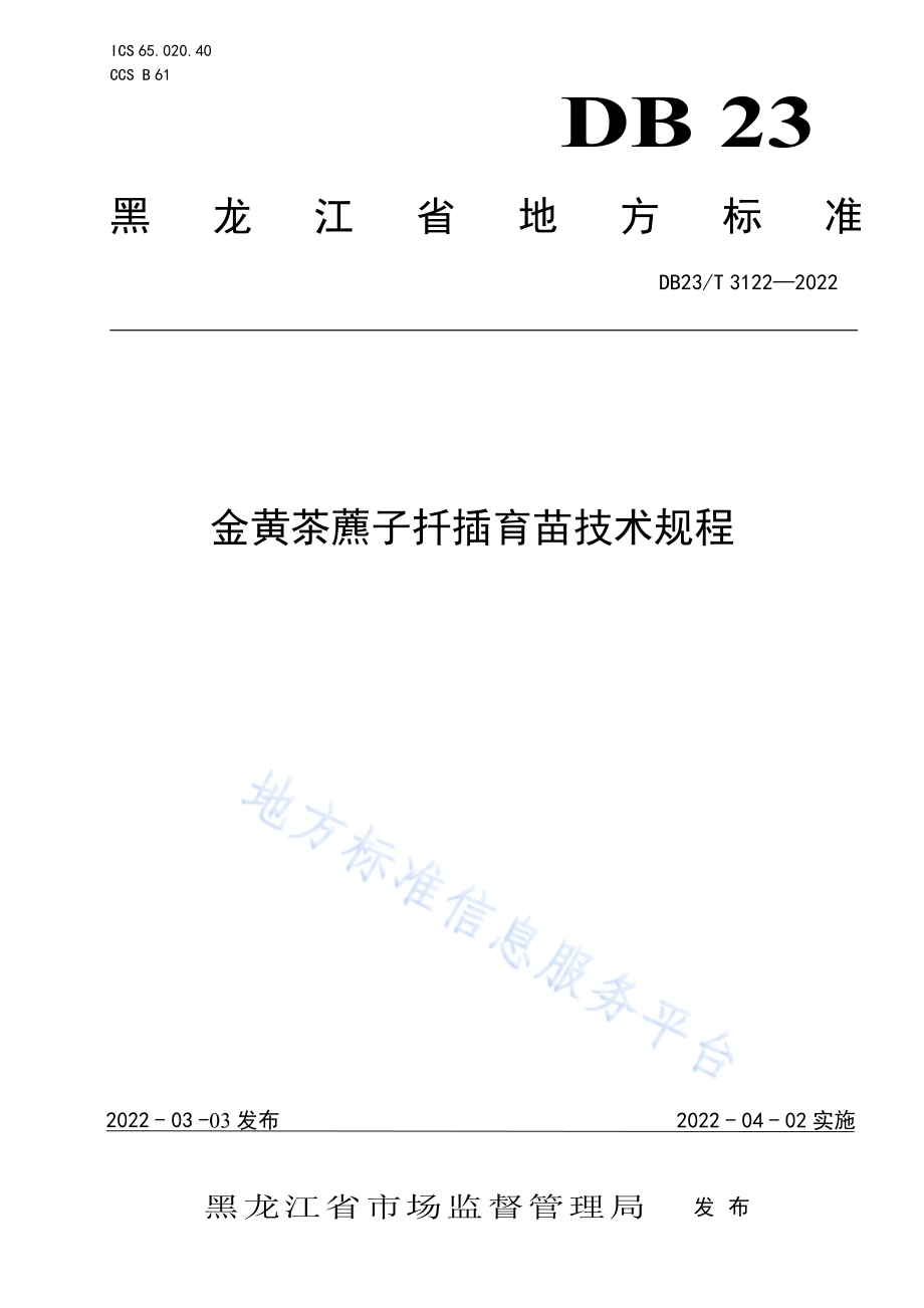 金黄茶藨子扦插育苗技术规程DB23／T 3122—2022.pdf_第1页