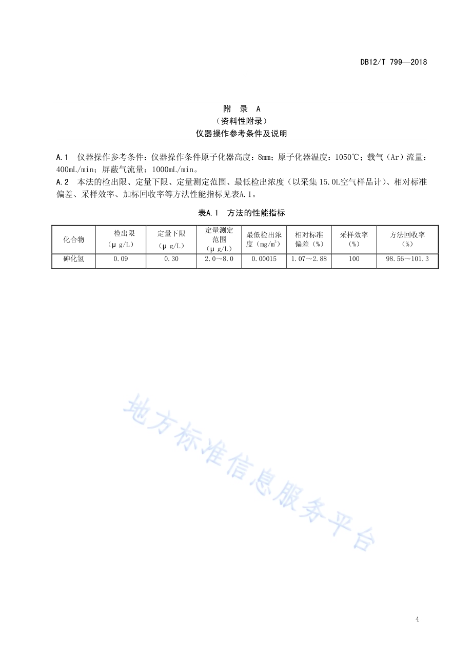 工作场所空气中砷化氢的测定 原子荧光法DB12／T 799-2018.pdf_第5页