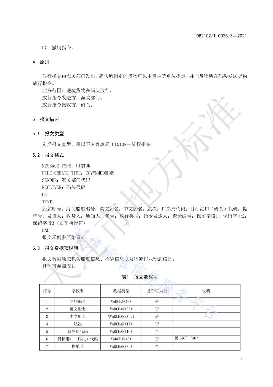 检验检疫口岸电子数据交换标准 第3部分：放行DB2102／T 0025.3-2021.pdf_第4页