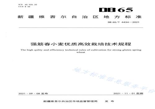 强筋春小麦优质高效栽培技术规程DB65／T 4434-2021.pdf