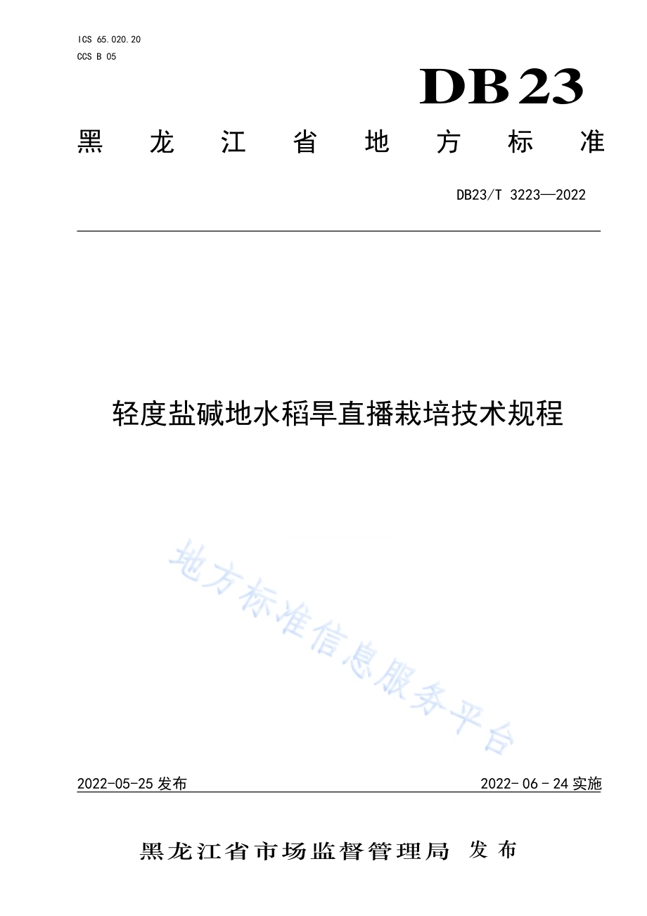 轻度盐碱地水稻旱直播栽培技术规程DB23／T 3223—2022.pdf_第1页