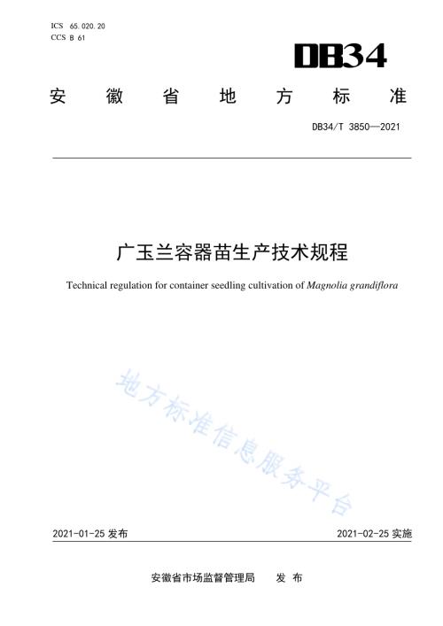 广玉兰容器苗生产技术规程DB34／T 3850-2021.pdf