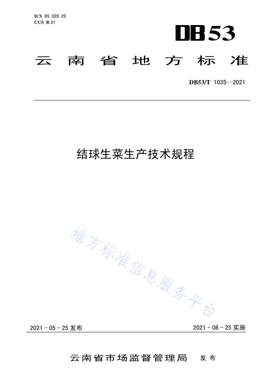 结球生菜生产技术规程DB53／T1035-2021.pdf_第1页