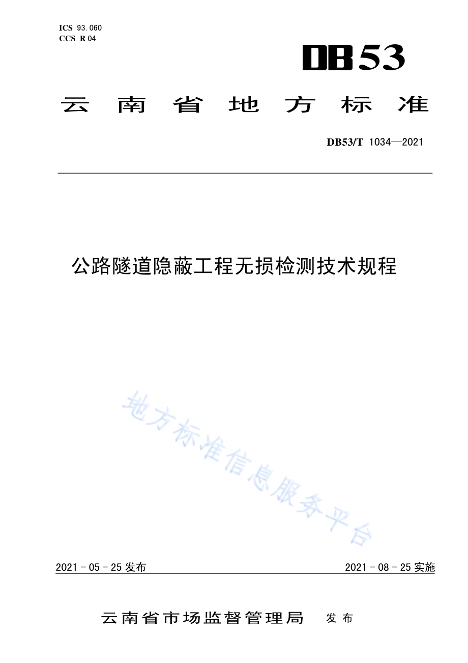公路隧道隐蔽工程无损检测技术规程DB53／T1034-2021.pdf_第1页